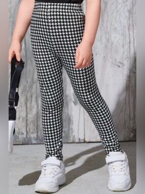 SHEIN Kid Girl Black White Houndstooth Print Elastic Waist Leggings 6Y